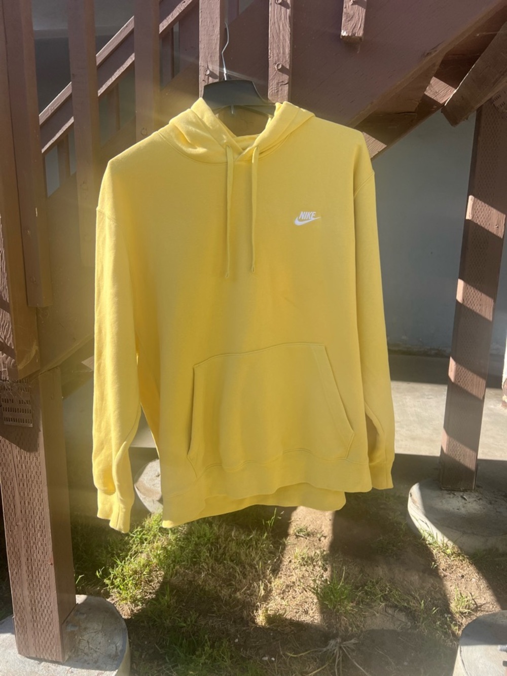 Nike Men's Yellow Crewneck Hoodie with White Logo